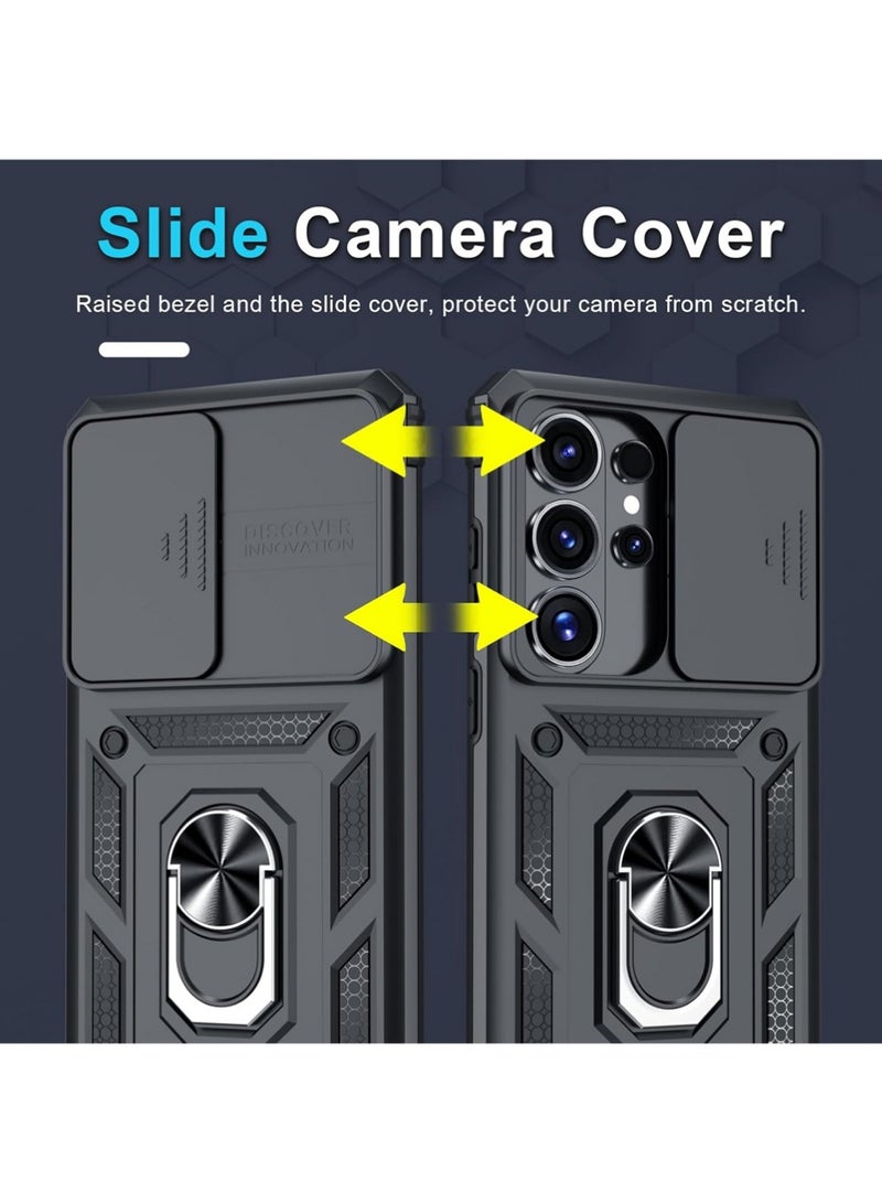 إكس ليفيل Samsung Galaxy S26 Ultra Case with HD Tempered Glass Screen Protector, غطاء كاميرا الشريحة, مدمج في 360 ° Rotate Ring Kickstand, حماية مقاومة للصدمات, حالة واقية مقاومة للصدمات الثقيلة لسامسونج غالاكسي S26 Ultra 6.9 بوصة (أسود ، حزمة 1 + 1) - Image 3